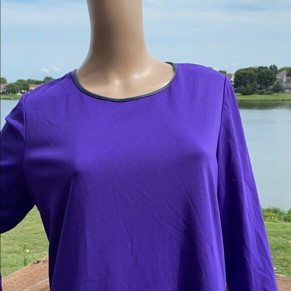 New Cremieux Women Purple Long Sleeve Round Neck Knee Length Peplum Dress 12